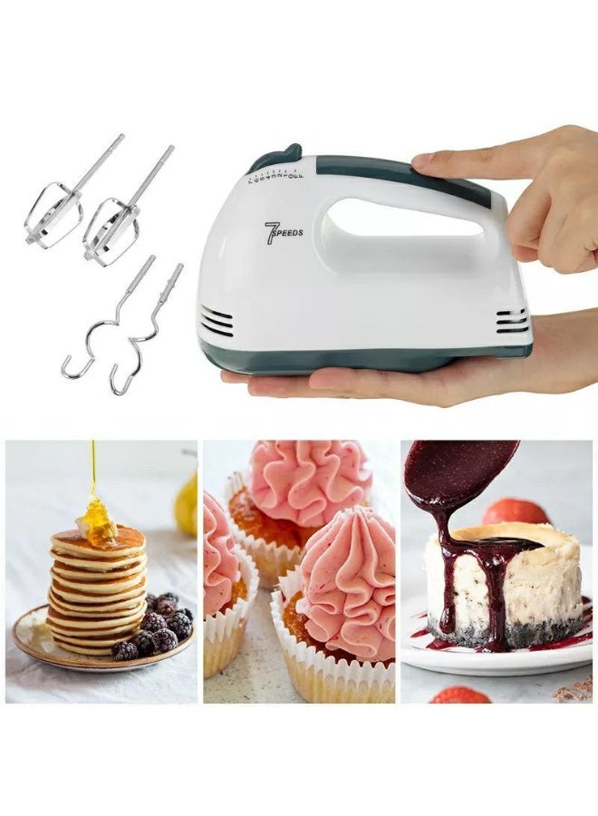 خلاط كهربائي يدوي بسبع سرعات مع مضرب يدوي وقضبان من الفولاذ المقاوم للصدأ وملحق للعجين، مثالي للخبز والميلك شيك والمعجنات، بقوة 260 واط، للاستخدام في المطبخ - Image 2